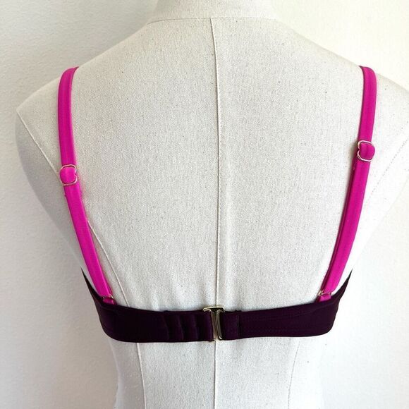 Kona Sol Color Block Bandeau Bikini Swimsuit Top Size Medium Burgundy and Pink - Picture 4 of 10